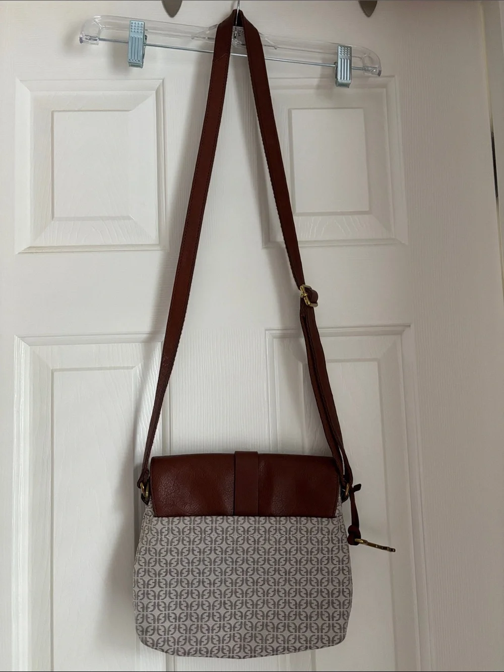 Fossil Brown & Cream Logo Crossbody Bag